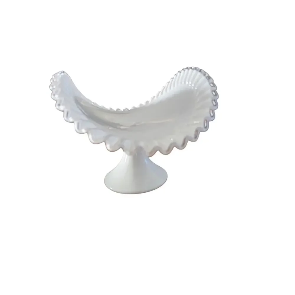 Vintage White Milk Glass Footed Banana Boat read description